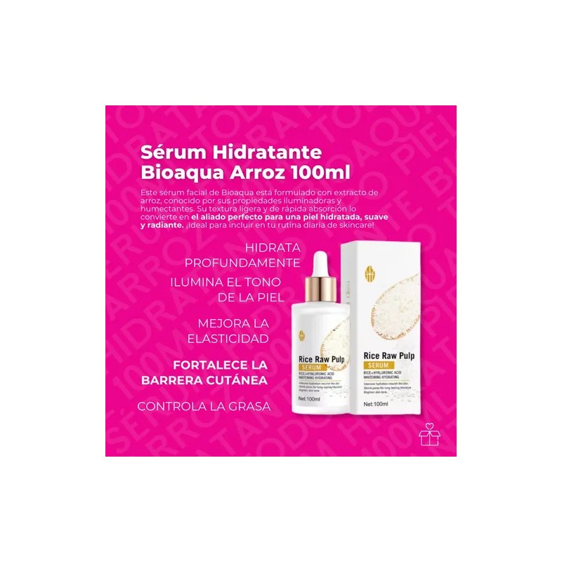 Sérum de Arroz, Hidratante y Aclarante, Todo Tipo de Piel,