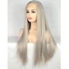 BLUPLE Silver Blonde Straight Lace Front Wigs Trendy Long Half