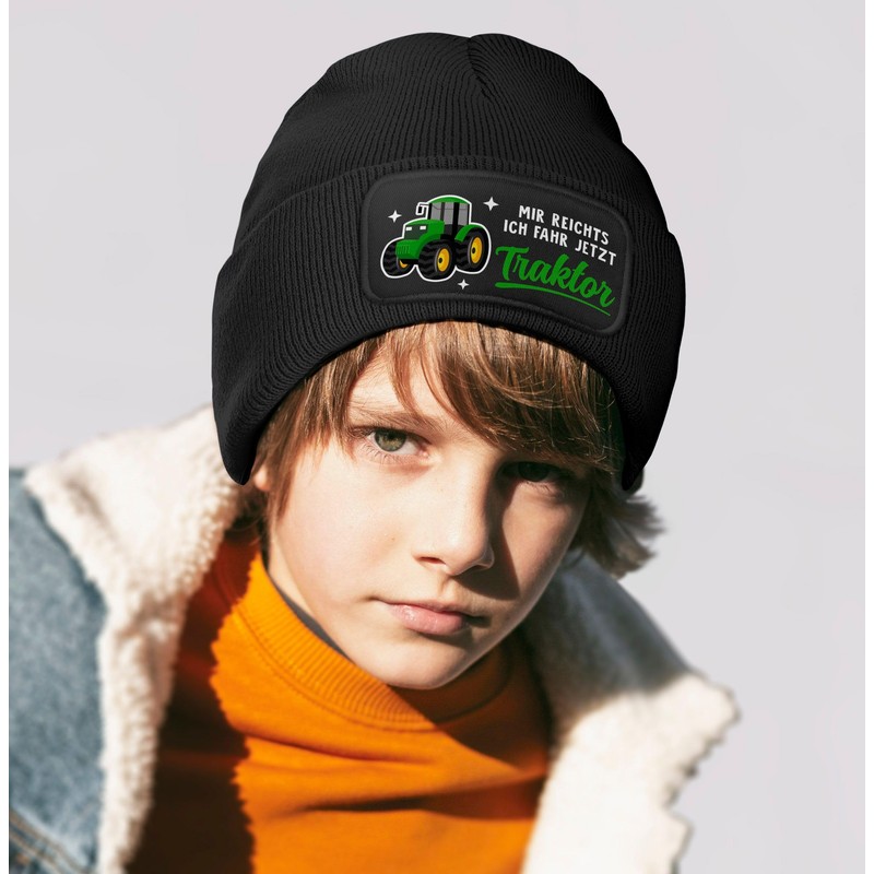 MoonWorks® Winter Hat Children's Beanie for Boys with Saying Tractor