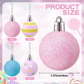 Motionchic 24 Pcs Christmas Ball Ornaments Pastel Hanging Glitter Mini Macarons Balls Plastic Christmas Tree Decorations for Xmas Trees Holiday Wedding Party Decor, 1.57 Inch