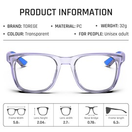 TOREGE Transparent Safety Glasses with Side Protectors, Anti-Fog and Scratch Resistant with Non-Slip Grips and Comprehensive UV Protection - Ideal Safety Glasses for Men and Women