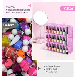 Beloving Nail Polish Organizer Case for 48 Bottles with Adjustable Divider, Double Side Nail Polish Holder for Storage Display, Pink