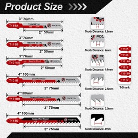 50PCS T-Shank Jigsaw Blades Set - FOCSTOL HSS/HCS Jig Saw Blades for Cutting Metal, Wood and Plastic (T118A,T118B,T101AO,T101B,T101BR,T144D)