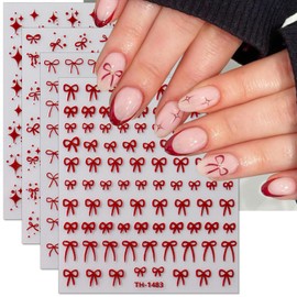 Multiple Shapes Bow Star Nail Stickers Red Bows Stars Nail Stickers Kawaii Bow Knot Nail Stickers Ribbon Bow Star Nail Stickers Stars Bows Nail Stickers Nail Design Accessories Nail Art