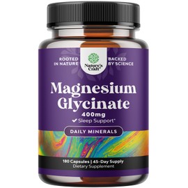 Natures Craft Glicinato de Magnesio Puro 400 mg, 180 Cápsulas  Magnesio quelado de alta absorción apoyo para sueño, relajación y estado de ánimo...   