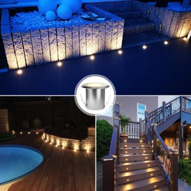 RNEHON 10 Pack Recessed LED Deck Light Kits, Aluminum Φ1.53in 12V DC Low Voltage IP67 Waterproof Outdoor Stair Step Lights, Warm White Deck Lighting for Garden, Yard Steps, Patio, Kitchen Decoration