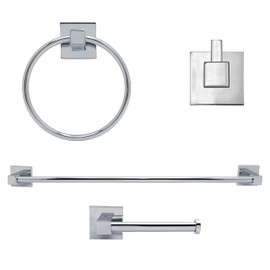 Westbrass A102-26 4-Piece Concealed Scew Mount Bathroom Hardware Set – 24 Inch Towel Bar, Toilet Paper Holder, Towel Ring & Robe Hook, Polished Chrome