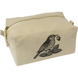 'Song Thrush & Strawberry' Canvas Wash Bag/Makeup Case (CS00038849)