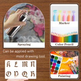 10 Pcs Gothic Old English Letter Stencils for Painting, 10 x 6 Inch Alphabet Stencils & Number Stencil, Reusable Font Templates for Journal, Scrapbook, DIY Crafts