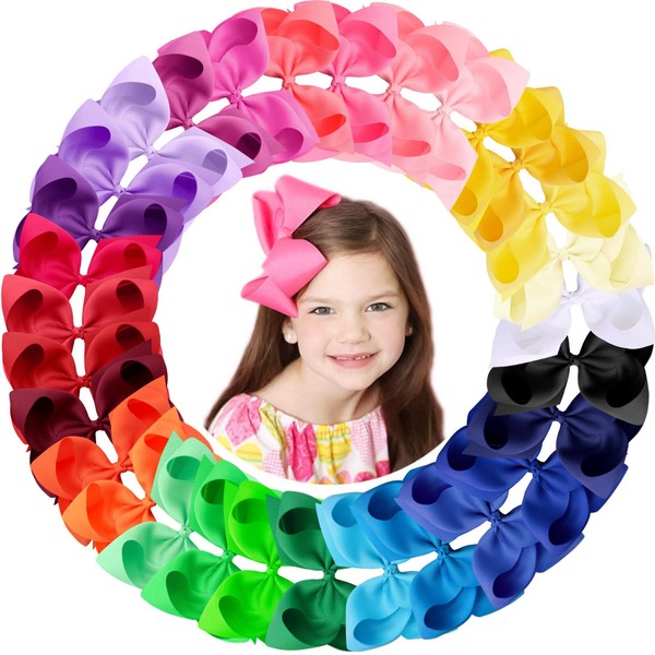 Oaoleer 30 Colors 6 Inch Hair Bows Clips Grosgrain Ribbon Bows Hair Alligator Clips Hair Barrettes Hair Accessories for Girls Toddler Infants Kids Teens Children
