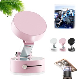 Vacuum Magnetic Suction Phone Holder, Adjustable and Foldable Car Mount, Strong Magnetic Car Phone Holder for Phone16/15/14/13/12,for Shower/Car/Mirror/Smooth Surfaces (Pink)