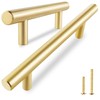 QOGRISUN 5-Pack Solid Brass Cabinet Pulls, Gold Euro Stvle T-Bar