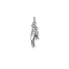 PRECIOUS STARS Sterling Silver 3D Pretty Cardinal Bird Charm for Charm Bracelet or Necklace