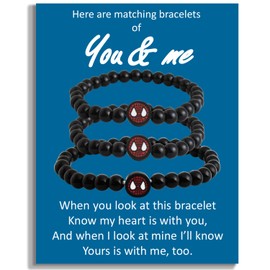 QqzsJewls You and Me Bracelets Gifts for Mother Dad Daughter Son Family Spider Matching Bracelets for 3 Mommy and Me Comfort Jewelry First Day of School Kindergarten Gifts(1B2S)