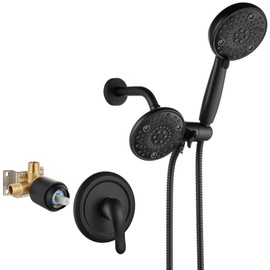 Aolemi Shower System Dual 2-in-1 Rain Shower Faucet Set 8-Setting Shower Head & Handheld Spray 3 Way Diverter Shower Trim Kit Pressure Rough-in Valve Included without Tub Spout Matte Black