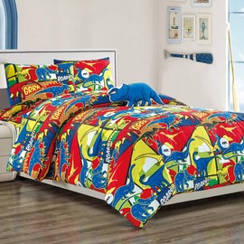 WPM Kids Collection Bedding 4 Piece Multi Color Twin Size Comforter Set Sheet Pillow sham Blue Dinosaur Pillow Fun Wild Park Jungle Print Design Roar Dinosaur (Roar Dinosaur, Twin Comforter)