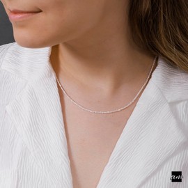 Amberta Halskette Damen Diamant aus 925 Sterling Silber - 1.7 mm Glitzernde Kette Damen: Kette Silber Dünn 50 cm