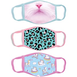 ABG Accessories 3-Pack Kid Fashionable Germ Protection, Reusable Fabric Face Mask Age, Unicorn Design, Girls 4-14