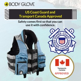 Body Glove Angler Fishing Vest, Lightweight Nylon Fishing Life Jacket with 5 Pockets, USCG and Transport Canada Approved Life Vest for Boating, Fishing, Kayaking, Rafting - XL