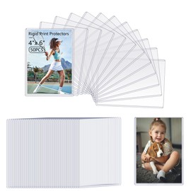 AKONEGE 50PCS 4" x 6" Rigid Print Protectors Waterproof Hard Plastic Sheet Protectors Top Loading Rigid Photo Sleeves Clear Plastic Sleeves for Postcard, Sports & Trading Cards