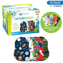 Opthopatch Eye Patches for Infants - Extra Sensitive Adhesive - Boys' Design [Series I] - 70 Count + 2 Reward Charts