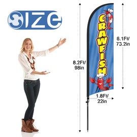 Crawfish Advertising Swooper Flag Banners, Crawfish Feather Flags with Pole and Ground Stake 8Ft, Advertising Feather Banner Sign for Crawfish Business