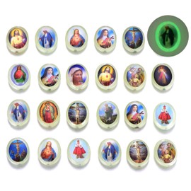 50pcs Luminous Bead Glow in The Dark Resin Jesus Cross Saint Mary with Miraculous Medal Rosary Oval Beads DIY Necklace Bracelets Jewelry Making(0103)