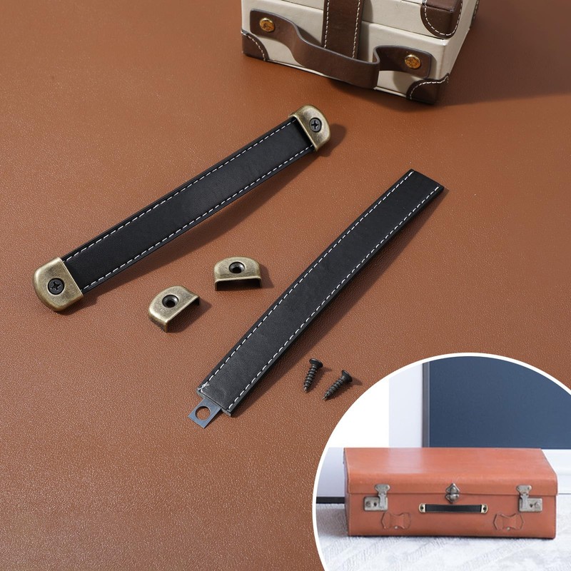 Mabor 2 Pcs Leather Handles for Drawers Leather Trunk Handles