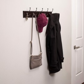 BIRDROCK HOME Tri Hook Coat Rack - 5 Hooks - Wall Mount Hat Rack - Black Finish - Satin Nickel Hooks