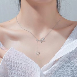 YFN - Collar con colgante de estetoscopio de plata de ley con diseño de ángel Caduceo de 18 pulgadas, Plata esterlina, Circonita cúbica