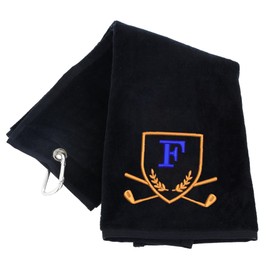 Always Looking Good Golf Towel with Monogrammed Embroidery Initial Letter Luxury Velour 50cm x 40cm Custom Embroidered Golf Towel with Carabiner Clip Gift- Golf Gifts for Men (Black, F)