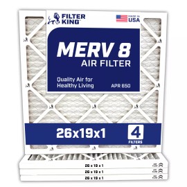 Filter King 26x19x1 Air Filter 4-PACK MERV 8 Actual Size 26 x 19 x .75"