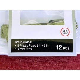 Jacent Appetizer Set with 6 Mini Forks and 6 Plastic Plates 6" x 6"