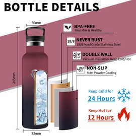 Grsta Stainless Steel Drinking Bottle, 500 ml, Drinking Bottle with Straw, BPA-Free, Leak-Proof, 24 Hours Cold & 12 Hours Warm, Thermos Flask for School, Travel, Camping, Office, Bicycle