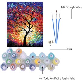 Fuinkqe Tree Paint by Numbers Kit for Adults Beginners - Tree of Life Color Stained Glass Easy Acrylic Adult Paint by Number on Canvas,DIY Drawing Paintworks Artwork for Home Wall Decor (16x20 inch)