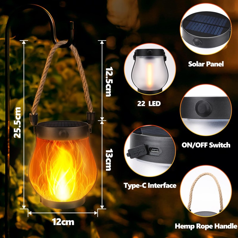 Jyoiat Outdoor Solar Lights Hanging Lanterns - 2 Pack Solar