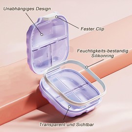 Auriselle Medikamentenbox Tablettenbox mit 7 Fächern Tragbares Reise Pillenetui Medikamentendose Klein Tabletten Aufbewahrung in Pillendose, Tablettenspender für Reise und Tägliches, Lila