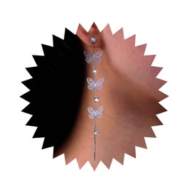 Atentuyi Boho Small Butterfly Drop Earrings Gold Long Tassel Butterfly Earrings Crystal Chain Earrings Vintage Filigree Earrings Tiny CZ Earrings Jewellery for Women and Girls