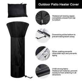 Patio Heater Cover,Outdoor Heavy Duty Heater Cover 210D Oxford Fabric Waterproof Windproof UV Heater protection cover Black（226 X 85 X 48 CM）Suitable for A Variety of Indoor and Outdoor Heaters
