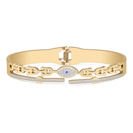 Stainless Steel 18K Gold Silver Plated Funny Rhinestone Evil Eyes Bangle Hollow Out Cuff Bracelets For Women Adjustable Charms Jewellery Gifts (Gold)