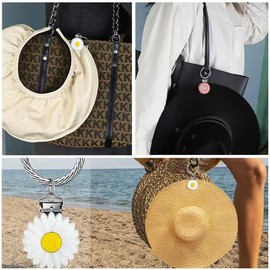 Daisy Flower Keyring Charm, Twisted Metal Ring, White and Yellow, Hat Clip Accessory