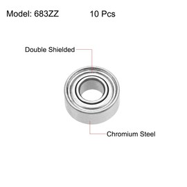 TOP-VIGOR 10Pcs 683ZZ Deep Groove Ball Bearings, Z2 3mm x 7mm x 3mm Double Sealed Industrial Bearings, Chrome Steel Skateboard Bearings for Electrical Instrument Equipment