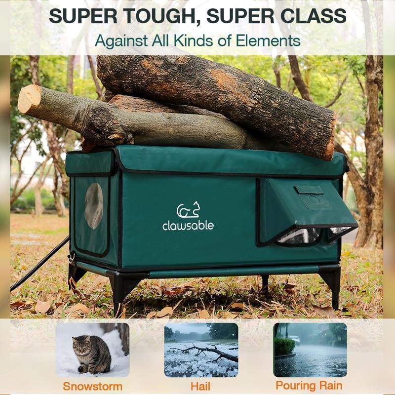 Indestructible Heated Cat House for Outside Cats Winter, 100% Weatherproof,