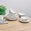 Sango 12 Pieces Stoneware Dinnerware Set, Modern Reactive Blue Dishes