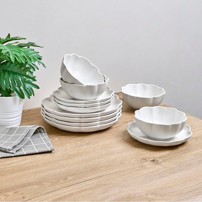 Sango 12 Pieces Stoneware Dinnerware Set, Modern Reactive Blue Dishes