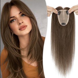 TESSHAIR Human Hair Topper for Women No Bangs 100% Remy Hair Toppers for Women 10 Inch Human Hair Toppers for Thin Hair 150% Density Toppers Hair Pieces for Women Dark Brown