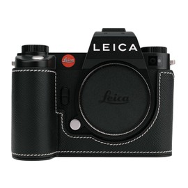 CLChandmade Compatible Leica SL3 Exclusive Camera Case, Camera Cover, Camera Bag, Genuine Leather, Head Layer Cowhide Leather Body + Metal Base Plate, Black & White Line, camera case