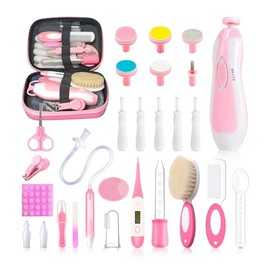 28 in 1 Baby Healthcare and Grooming Kit, Infant Baby Nursery Kit Electric Nail Trimmer Set with Gas Colic Passer Nasal Aspirator Nail Clipper Hair Br