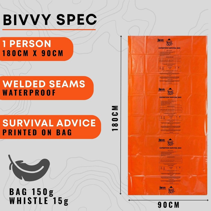 BUG OUT Survival Bivvy Bag with Emergency Whistle Kit, Waterproof,