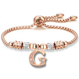 Pptabold Pulsera Inicial Mujer Personalizadas, Pulseras para Mujer Acero Inoxidable con Dije Inicial A-Z, Pulsera Dama Iniciales Joyeria, Regalos Cumpleaños Originales para Mujer Mama Novia Amiga (Letra G - Oro Rosa)